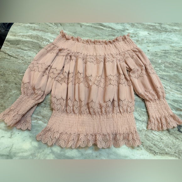 Coco + Carmen Blush Pink Lace Knit Sweater Top S/M Romantic Boho - Picture 5 of 8